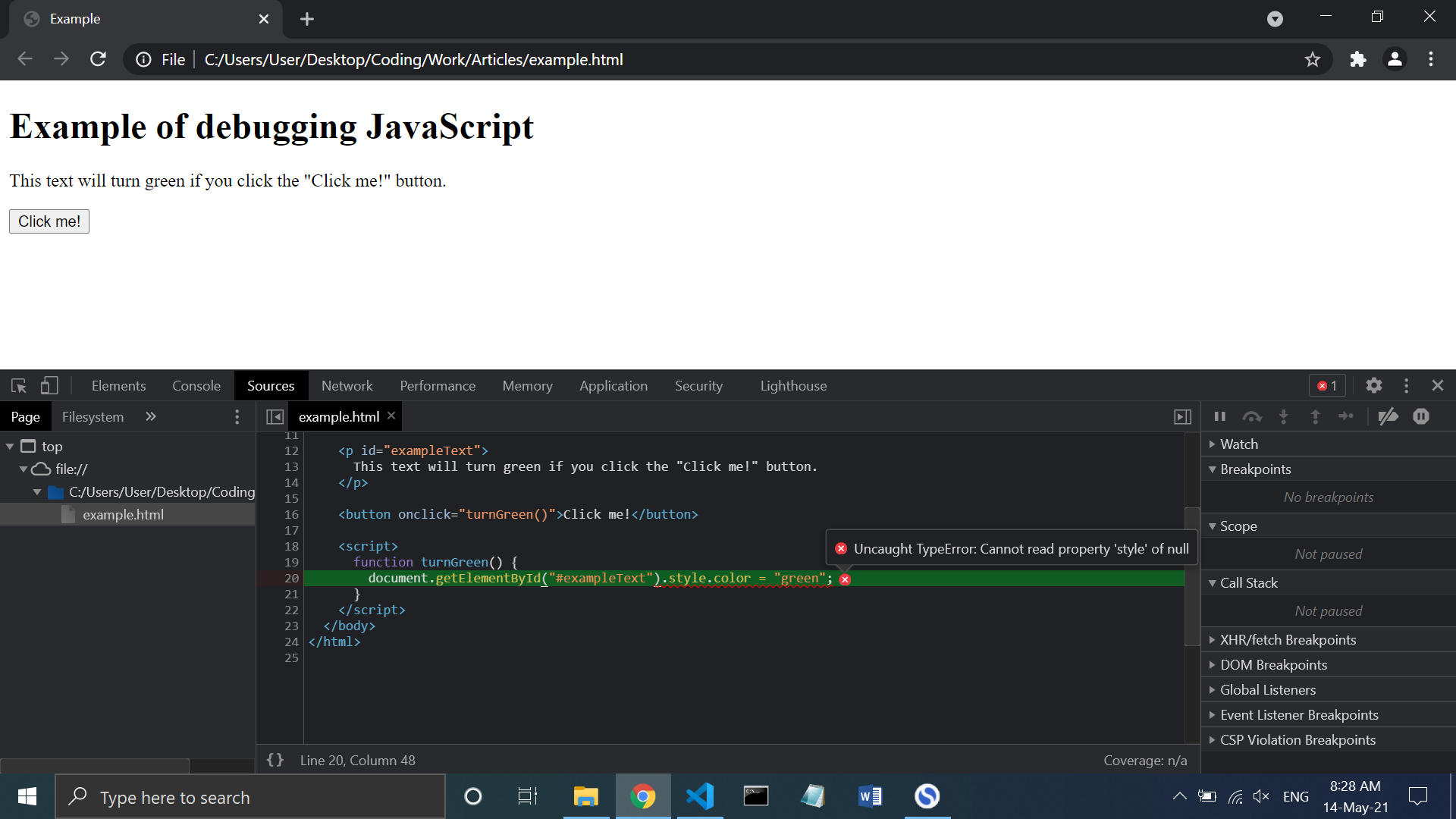 Errors, Exceptions, and Debugging: JavaScript Tutorial 